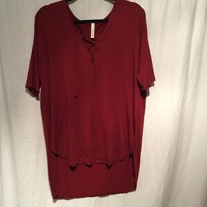 Gilli Short Slv Top Criss Cross Neck Maroon SZ L